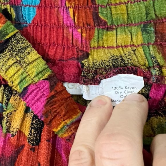 Vintage Pleated Floral Midi Skirt w/ Elastic Waist - Picture 4 of 4